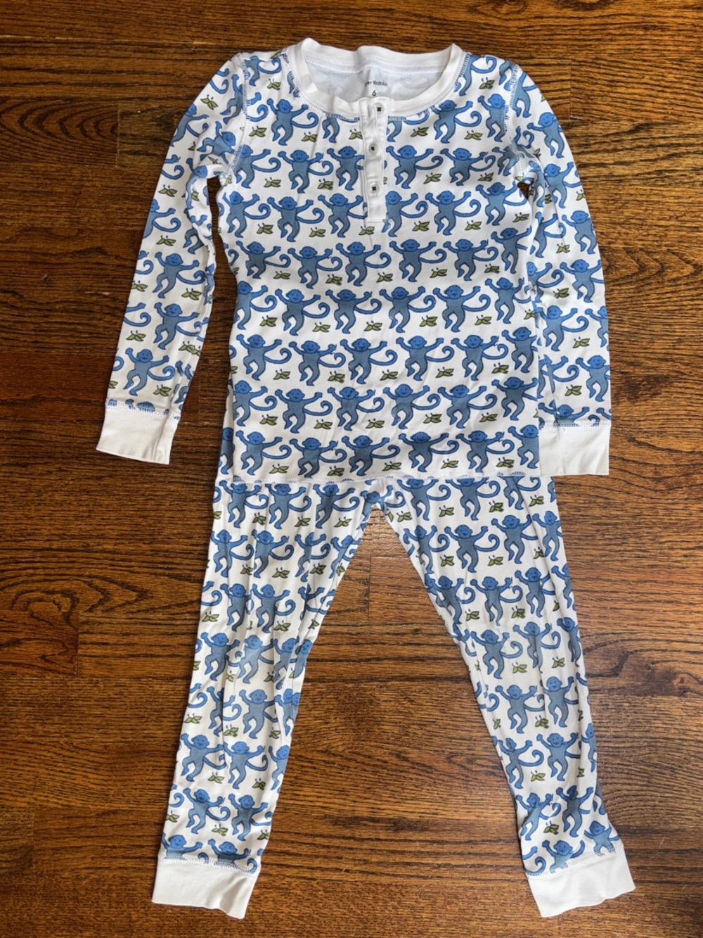 Roller Rabbit White and Blue Monkey Print Kids Pajama Set